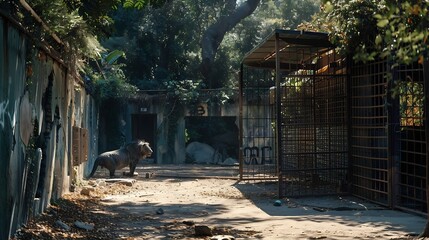 Old abandoned Los Angeles Zoo enclosures in Griffith Park : Generative AI