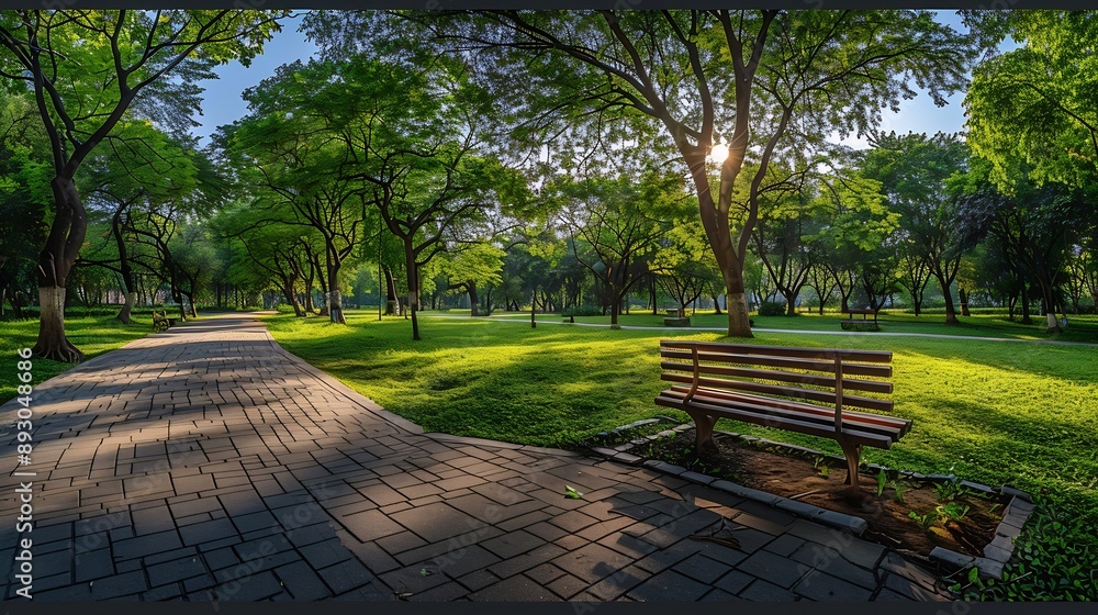 Poster panorama public park with clipping path : generative ai