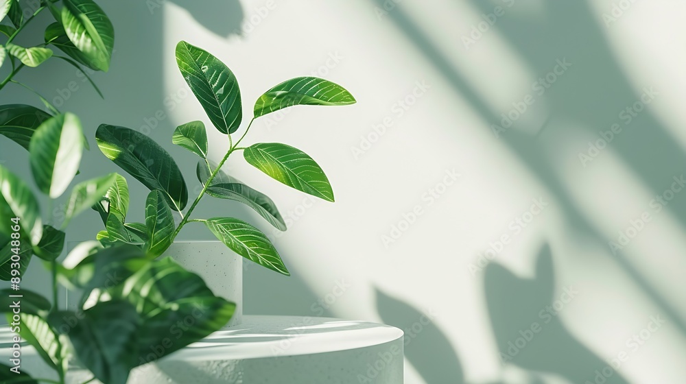 Aufkleber creative concept of minimalism with leaf and plaster podium blank space on white podiums for present