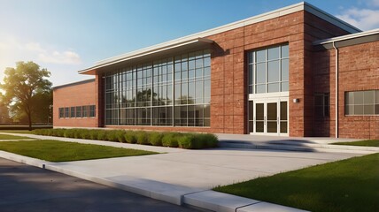 View of architecture of American school building exterior concept. AI generated image