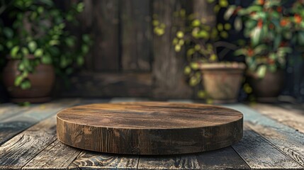 Rustic wood plate podium Front view : Generative AI