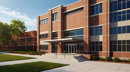 Obraz premium View of architecture of American school building exterior concept. AI generated image