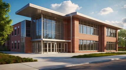 View of architecture of American school building exterior concept. AI generated image