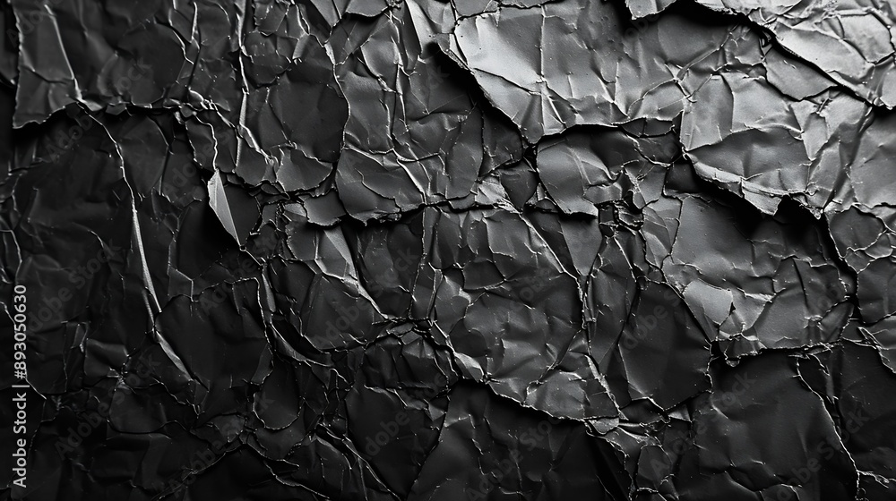 Poster empty crumpled wet black paper blank texture copy space wall horizontal background : generative ai