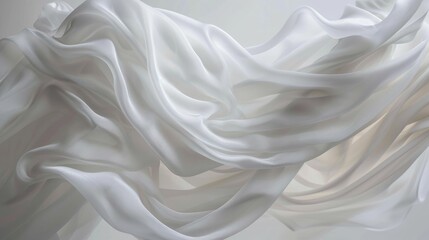 Fototapeta premium Flowing silk on white backdrop. Blank space.
