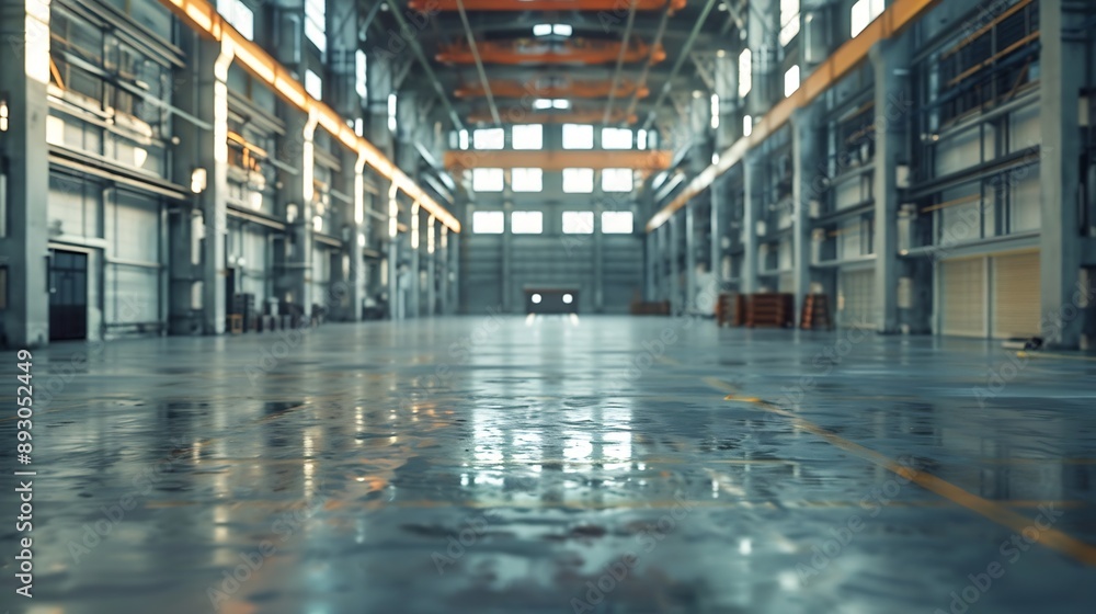 Poster large bright and empty warehouse : generative ai