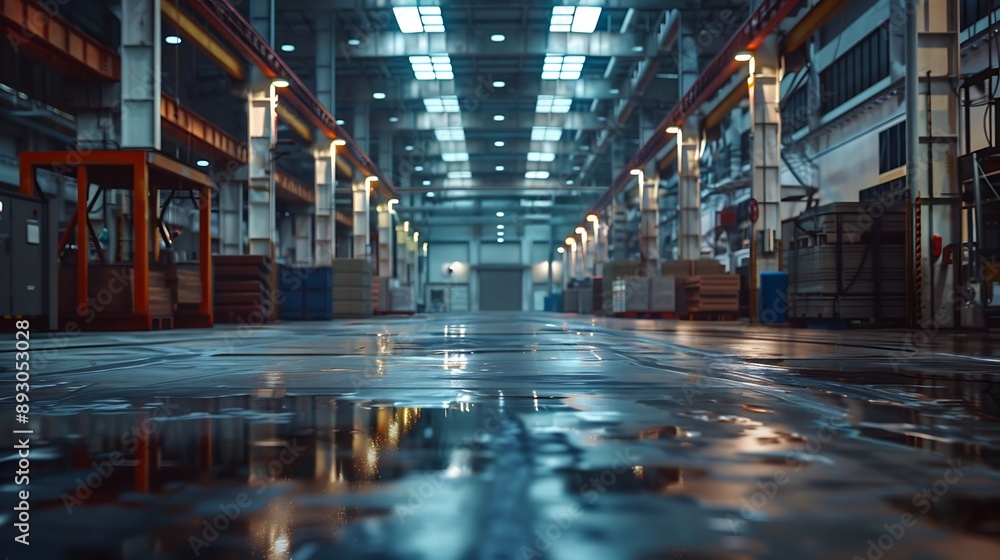 Poster large factory workshop space building : generative ai