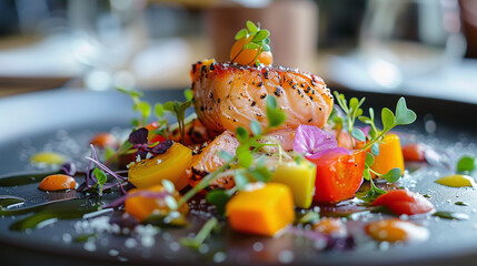 Farm-to-Table Cuisine: A dish served at a farm-to-table restaurant that uses organic, locally produced products.