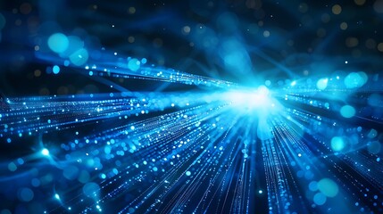 Abstract Blue Light Streaks fiber optic technology wireless data transmission internet network concept.