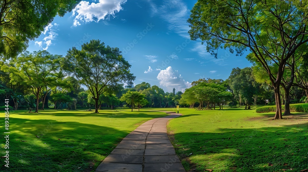 Poster panorama public park with clipping path : generative ai
