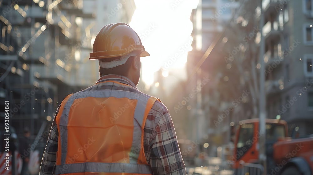 Poster Man checking work process on construction site working : Generative AI