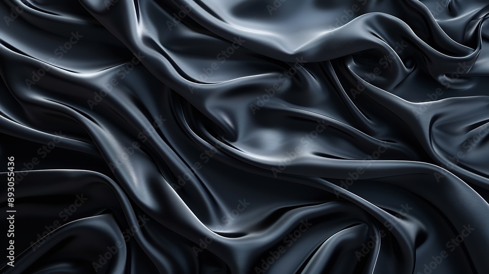 Poster Black gray satin dark fabric texture luxurious shiny that is abstract silk cloth panorama background with patterns soft waves blur beautiful : Generative AI