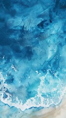 Obraz premium Watercolor ocean beach abstract background aerial view.pastel blue