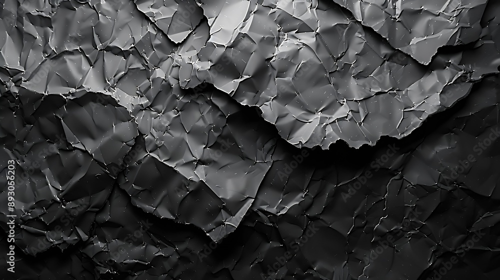 Poster Empty crumpled wet black paper blank texture copy space wall horizontal background : Generative AI