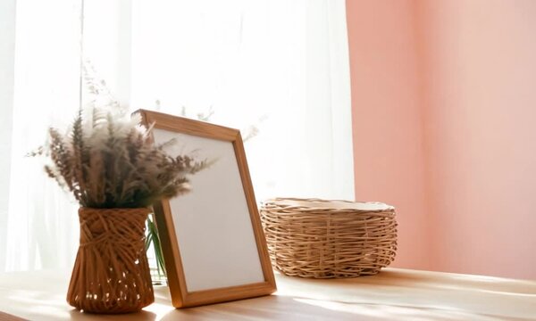 Natural Light A4 Frame Mockup in Boho Setting