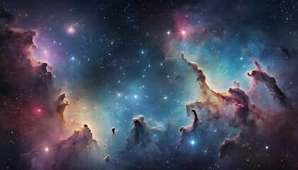 Fototapeta premium A visually captivating star map of a distant galaxy, featuring constellations, nebulae, and star clusters in a cosmic color palette.