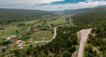 Farmland on the high road to Taos, New Mexico, United States Of America.