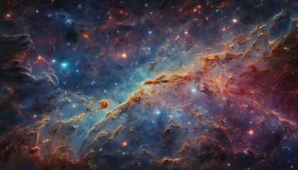 Obraz premium A visually captivating star map of a distant galaxy, featuring constellations, nebulae, and star clusters in a cosmic color palette.