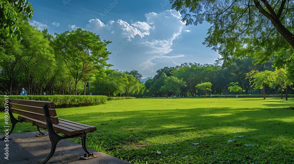Poster panorama public park with clipping path : generative ai