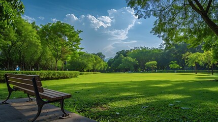 Panorama public park with clipping path : Generative AI