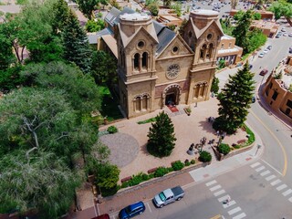The Cathedral Basilica of St. Francis of Assisi in downtown Santa Fe, New Mexico, United States Of...