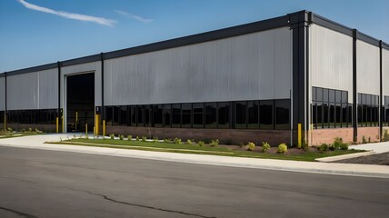 Obraz premium Exterior of a modern warehouse with a small office unit.