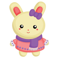 Colorful Happy and Cute Rabbit Winter Animal Christmas Holiday Cartoon Illustration Vector Clipart Sticker