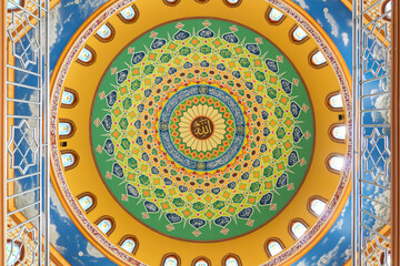 Arabic calligraphy decoration of the names of Allah and Muhammad in Islamic architectural decoration