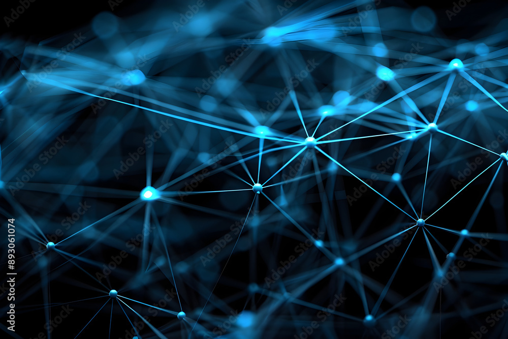 Wall mural a blue and white image of a network of lines and dots. the image is abstract and has a futuristic fe