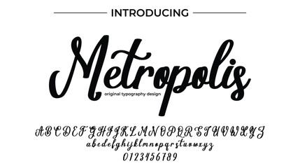 Metropolis Font Stylish brush painted an uppercase vector letters, alphabet, typeface