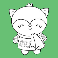 Cute Fox Winter Animal Christmas Holiday Season Cartoon Digital Stamp Outline