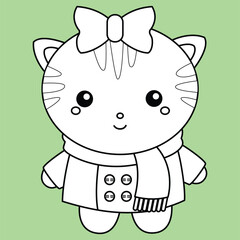 Cute Tiger Winter Animal Christmas Holiday Season Cartoon Digital Stamp Outline