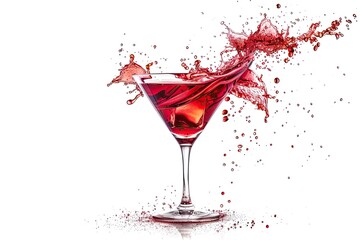 A red wine splash from a martini glass on a white background