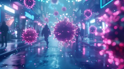 Viral Particles in Cityscape at Night