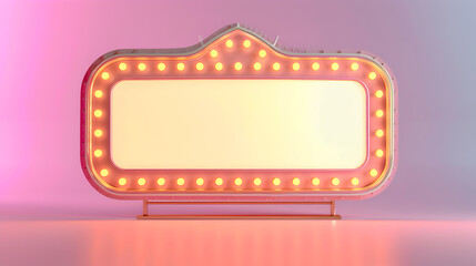 A neon sign with a white background and red letters. The sign is lit up and he is a marquee for a theater