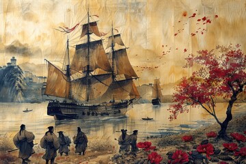 Exploring the Opium Trade Routes: Ships and Caravans Transporting Poppies in Historical Setting