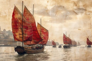 The Opulent Opium Trade: Historical Illustration of Ships and Caravans Transporting Opium Poppies along Ancient Routes