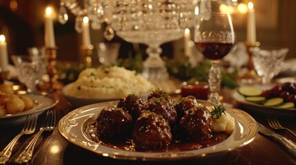 A Plate of Meat and Vegetables on a Table Next to a Glass of Wine - Generative AI