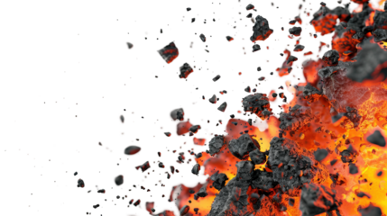 A pile of small black rocks with a fire like side border isolated on transparent background, png clipart.