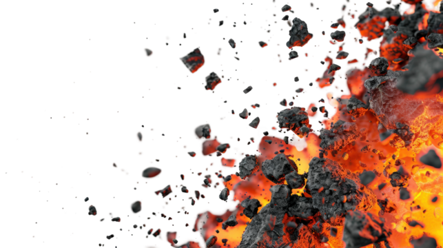A pile of small black rocks with a fire like side border isolated on transparent background, png clipart.