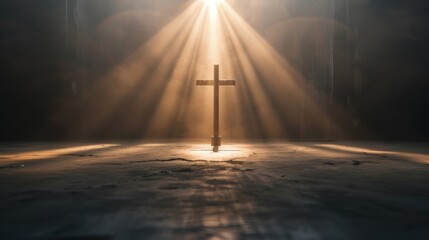Crucifix bathed in divine light, symbol of trust, spiritual inspiration