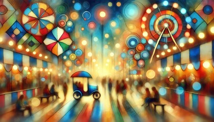 Abstract Fairground with Ferris Wheel and Carrousel.