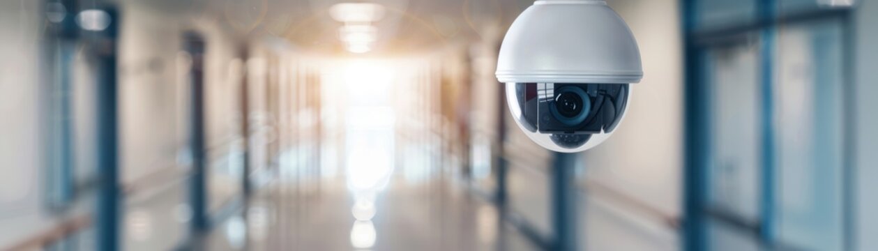 CCTV camera in a school corridor, security monitoring, student safety