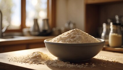 Fototapeta premium Natural Light Illuminates a Modern Kitchens Wheat Flour Bowl.