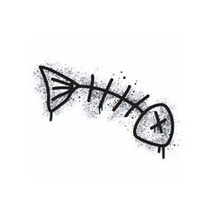 Fish bones spray painted black on white. Fishbone symbol. isolated on white background. vector illustration