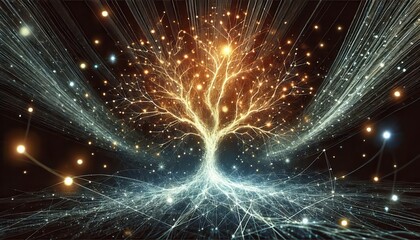 Fototapeta premium Abstract Glowing Tree with Lights and Lines.
