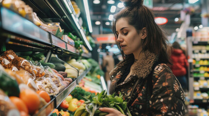 Obraz premium Shopping Spree: A Young Woman Indulges in Grocery Delights