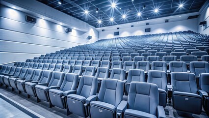 Obraz premium Empty cinema hall with rows of plastic chairs , cinema, hall, empty, large, plastic chairs, seats, theater, auditorium
