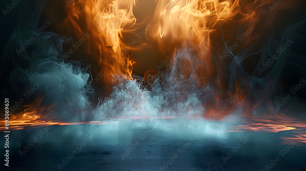 Poster an empty textbox background with magical orange smoke corners on a dark glowing background