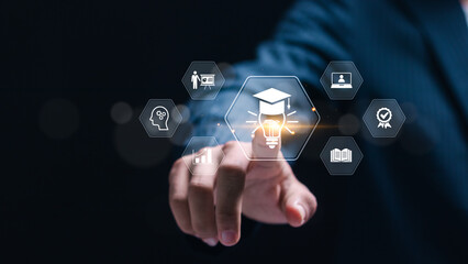 online education technology concept, E-learning education, internet lessons and online webinar, AI-enhanced learning with personalized courses.